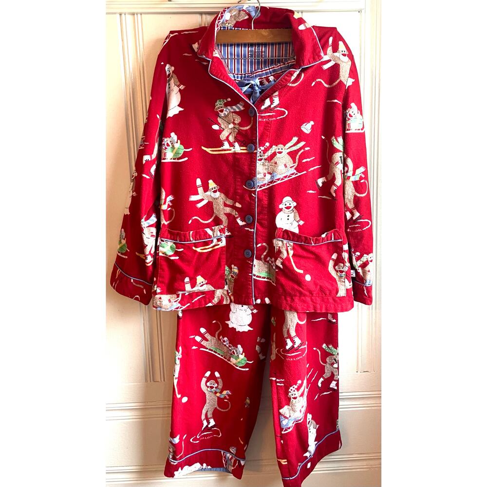 Nick & Nora Sock Monkey Holiday Flannel Pajama Set Women’s Small